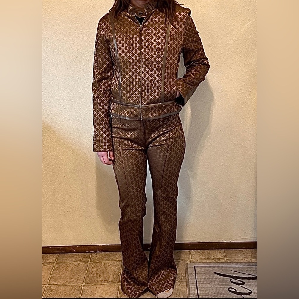 SANDRO  SET CROPPED JACKET & PANTS LEATHER TRIM MADE IN FRANCE FRENCH LUXURY 4